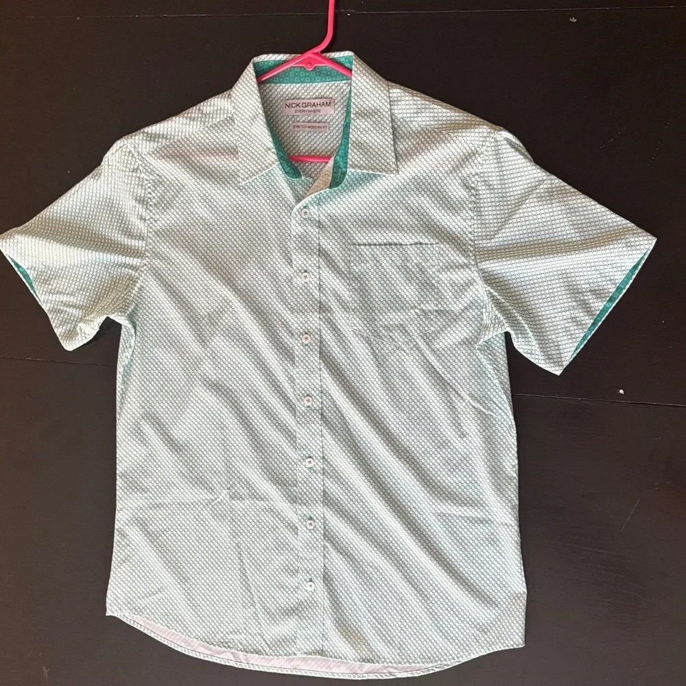 Nick Graham Short Sleeve Mint Geometric Button-Down Shirt - Picture 1 of 6